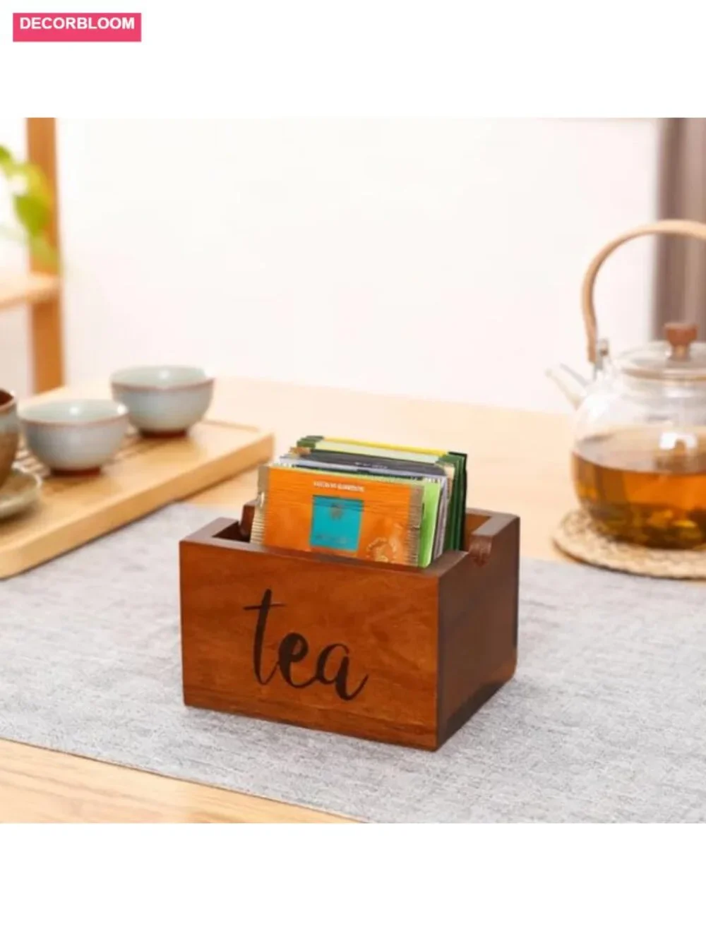 Acacia Wood Sugar Packet Caddy for Coffee Bar Farmhouse